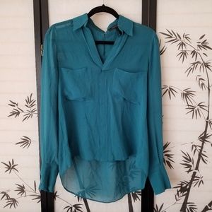 BCBG MAXAZRIA sheer teal 100% silk blouse